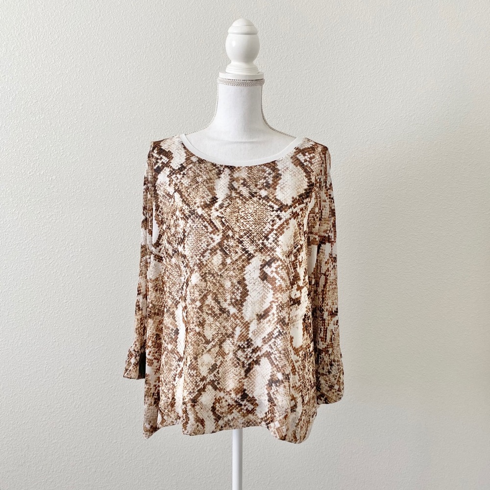 Worthington Women’s Blouse Brown and White